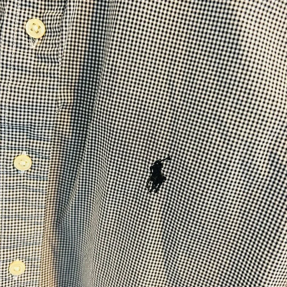 Ralph Lauren Plaid Dress Shirt Mens Size Medium White Navy Gingham Button Down - Picture 2 of 9